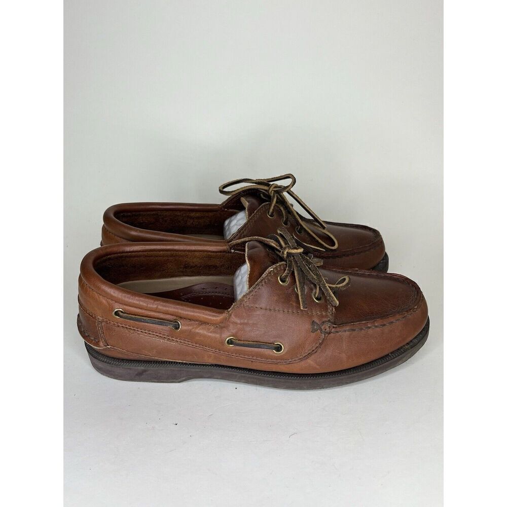 trader bay shoes Men Size 9.5D Brown Leather Boat Shoes
